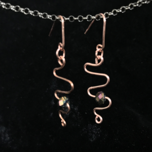 Wiggly Earrings Copper with Crystal Rainbow Rondelle